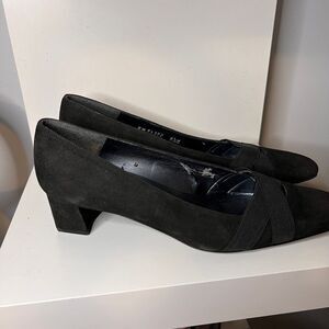 Stuart‎ Weitzman Black Suede Pumps Elastic Cross Strap Low Heel Women Shoes-8.5